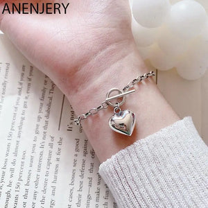 Silver Love Heart Charm Bracelet Retro Bracelet For Women Jewelry