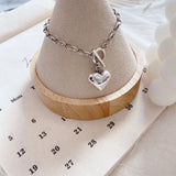 Silver Love Heart Charm Bracelet Retro Bracelet For Women Jewelry