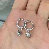 Silver Love Heart Hoop Earrings French Silver Jewelry