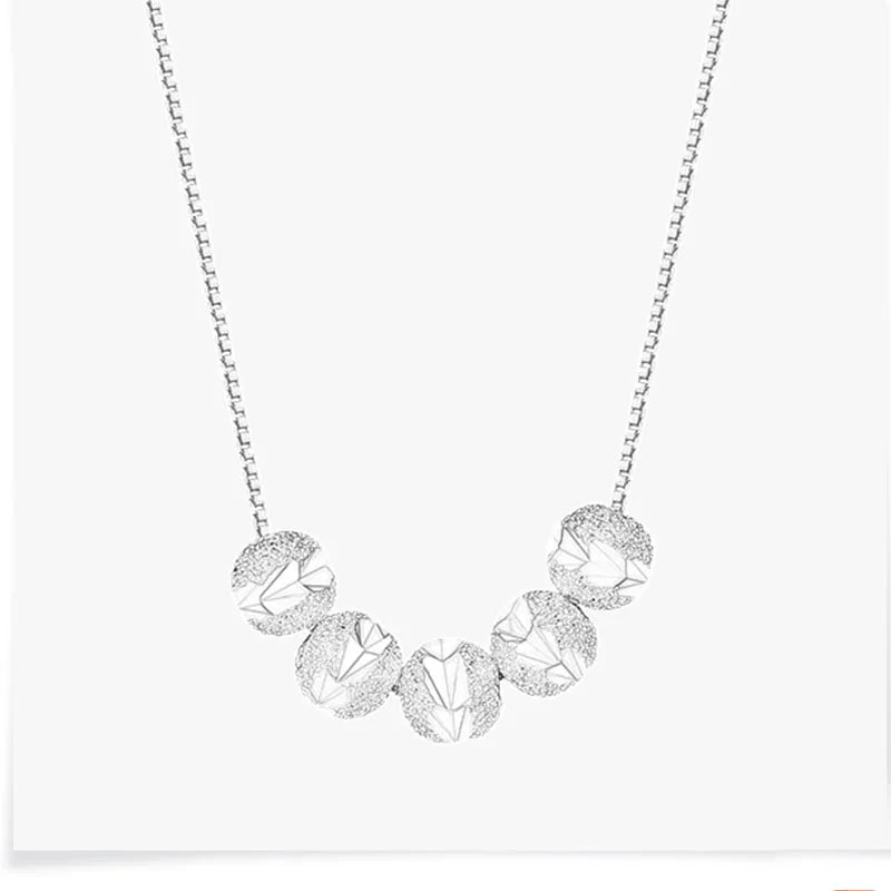 Silver Love Heart Round Beads Pendant Necklace For Women