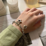 Silver Love Heart Star Bracelet for Women