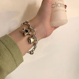 Silver Love Heart Star Bracelet for Women