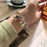 Silver Love Heart Star Bracelet for Women