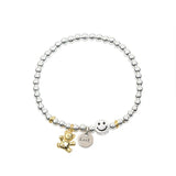 Silver Lucky Card Bear Pendant Beads Elastic Chain Bracelet
