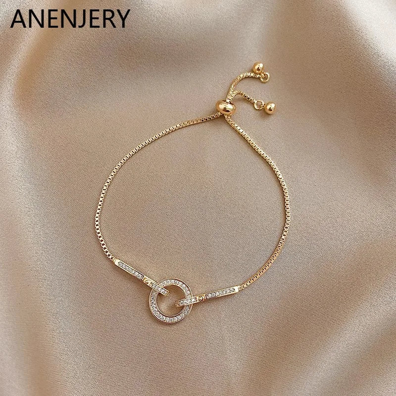 Silver CZ Circle Snake Chain Bracelet Women Party Jewelry