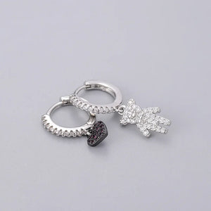 Silver Micro Zircon Bear Heart Hoop Earrings Female
