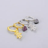 Silver Micro Zircon Bear Heart Hoop Earrings Female