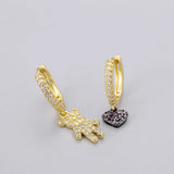 Silver Micro Zircon Bear Heart Hoop Earrings Female