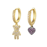 Silver Micro Zircon Bear Heart Hoop Earrings Female