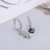 Silver Micro Zircon Bear Heart Hoop Earrings Female