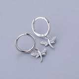 Silver Micro Zircon Dragonfly Pendant Hoop Earrings For Women