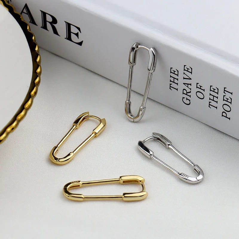 Silver Paperclip Hoop Earrings Safety Pin Jewelry Accessories