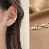 Silver Pearl Ear Cuff Clip Earrings for Women Non-Piercing