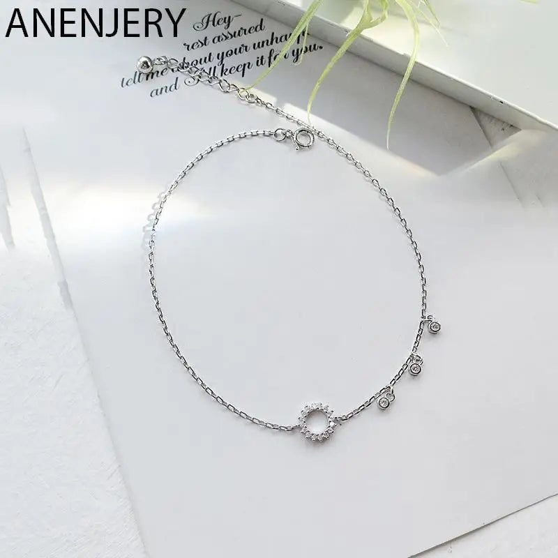 Silver Zircon Tassel Anklet Geometric Bracelet S-B322