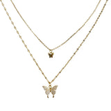 Double Layer Silver Butterfly Necklace for Women S-N173