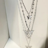 Double Layer Silver Butterfly Necklace for Women S-N173