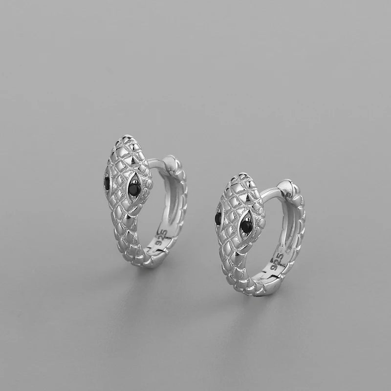 Silver Snake Hoop Earrings Zircon Punk Jewelry