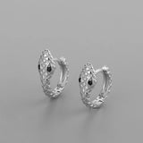 Silver Snake Hoop Earrings Zircon Punk Jewelry