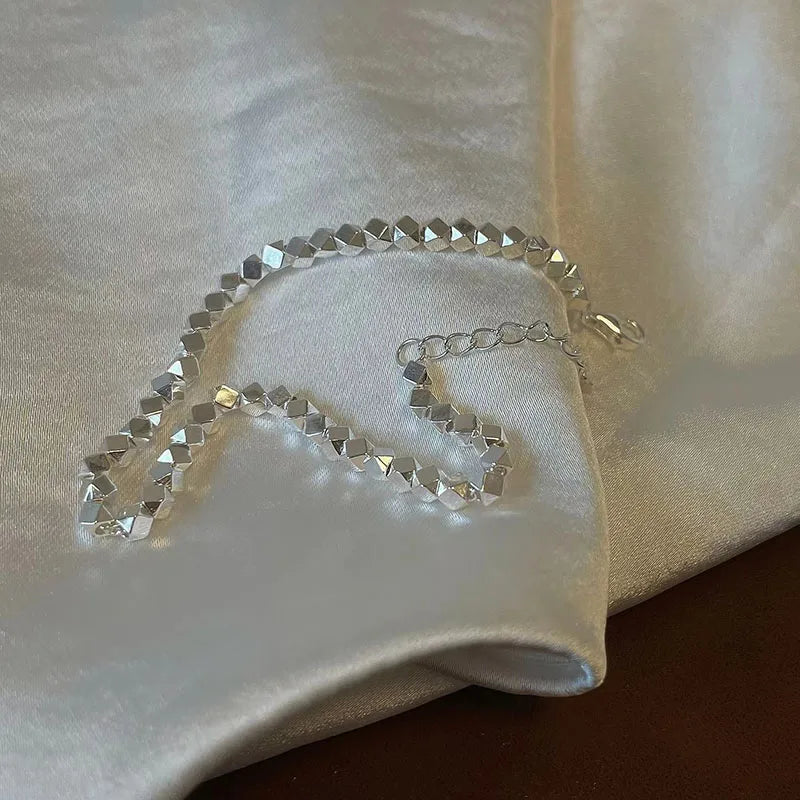Vintage Silver Cube Bracelet for Women Men