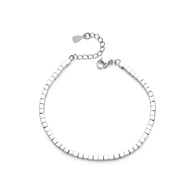 Silver Stackable Square Cube Bracelet for Women Men