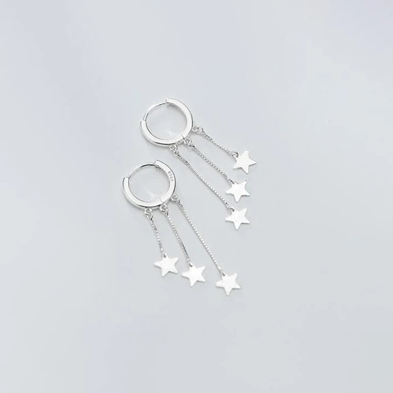 Silver Star Hoop Earrings for Women Delicate Jewelry
