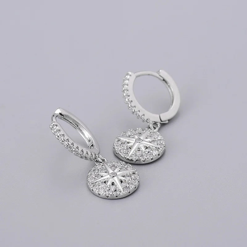 Silver Star Hoop Earrings Micro Zircon Golden Jewelry