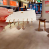 Silver Star Hoop Earrings Set Zircon Female Earring
