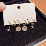 Silver Star Hoop Earrings Set Zircon Female Earring
