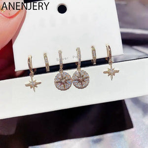 Silver Star Hoop Earrings Set Zircon Female Earring
