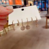 Silver Star Hoop Earrings Set Zircon Female Earring