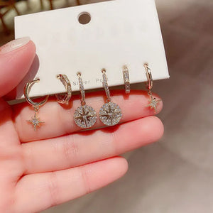 Silver Star Hoop Earrings Set Zircon Female Earring