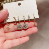 Silver Star Hoop Earrings Set Zircon Female Earring