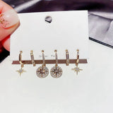 Silver Star Hoop Earrings Set Zircon Female Earring