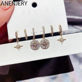 Silver Star Hoop Earrings Set Zircon Female Earring
