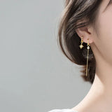 Silver Star Asymmetrical Hoop Earrings with Tassel CZ Discs