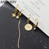 Silver Star Asymmetrical Hoop Earrings with Tassel CZ Discs