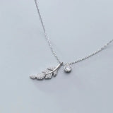 Silver Tree Leaf Pendant Necklace Cubic Zircon Clavicle Chain Necklace
