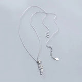 Silver Tree Leaf Pendant Necklace Cubic Zircon Clavicle Chain Necklace