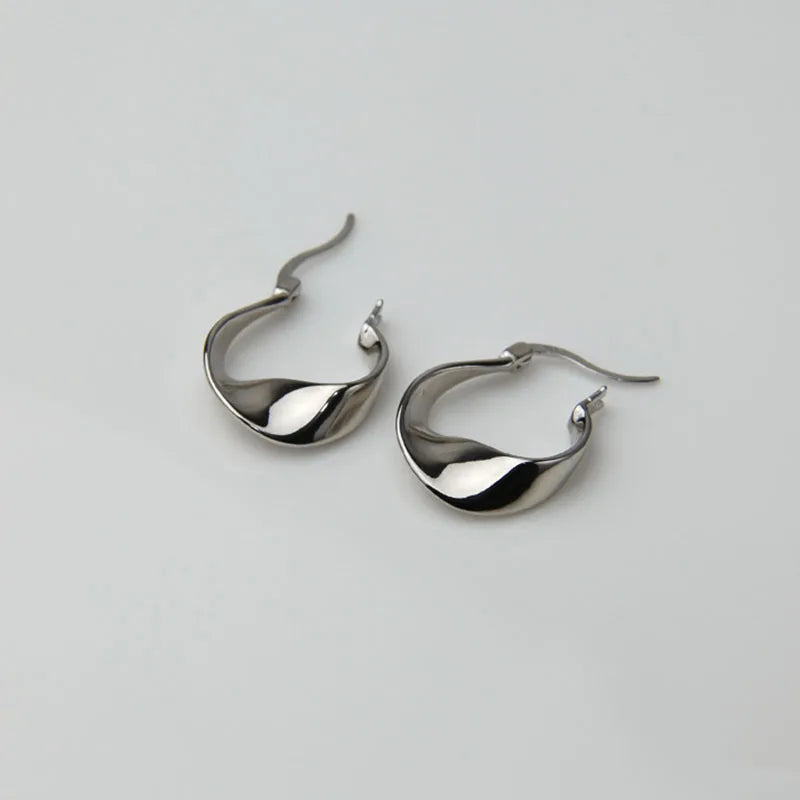 Silver Twist Wave Hoop Earrings Golden French Style