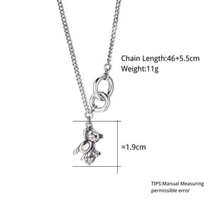 Silver Double Circle Little Bear Necklace Vintage Thai Silver Necklace