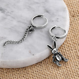 Silver Vintage Rabbit Long Tassel Asymmetric Hoop Earrings For Women