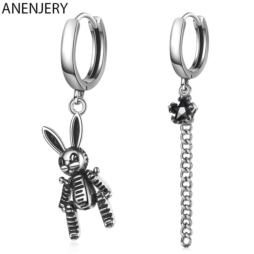 Silver Vintage Rabbit Long Tassel Asymmetric Hoop Earrings For Women