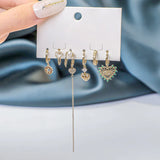 Silver Zircon Heart Star Tassel Earrings Set for Women