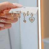 Silver Zircon Heart Star Tassel Earrings Set for Women