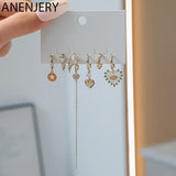 Silver Zircon Heart Star Tassel Earrings Set for Women