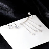 Silver Zircon Star Tassel Chain Asymmetrical Clip Earrings