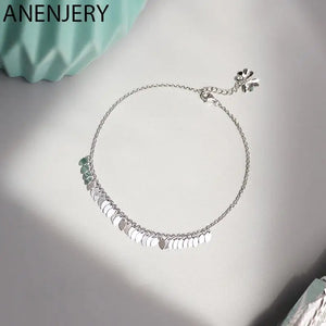 Silver Leaf Tassel Anklet for Women Summer Accessories