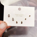 Silver CZ Stud Earrings Set - 6 Pcs Drip Shape CZ Women's Jewelry