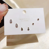 Silver CZ Stud Earrings Set - 6 Pcs Drip Shape CZ Women's Jewelry