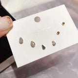 Silver CZ Stud Earrings Set - 6 Pcs Drip Shape CZ Women's Jewelry